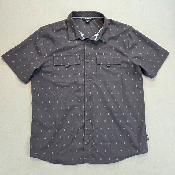 Voyager Men's Short Sleeve Woven Button Front Stretch Performance Shirt Grey Lg - Picture 2 of 12